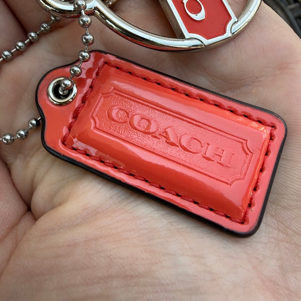 Coach Coral Patent Leather Silver Tone Logo Keychain Bag Charm Replacement - Picture 3 of 5